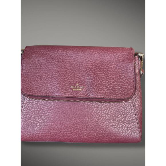 KATE SPACE NEW YORK Deep Burgundy Pebble Leather Shoulder Bag Great Condition - Picture 3 of 15